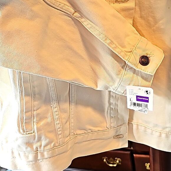 Free People Jolene Oversized Denim Trucker Jacket in Ecru Cream size Large - Picture 9 of 13